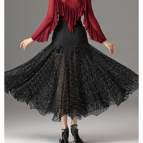 Women Black red ballroom dance skirt National standard waltz dance practice costumes competition performance big skirt